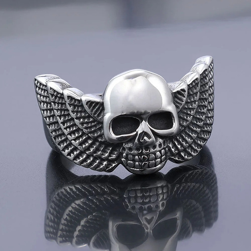 Bague Motard Tête de Mort 'Skull Ailes Déployées'