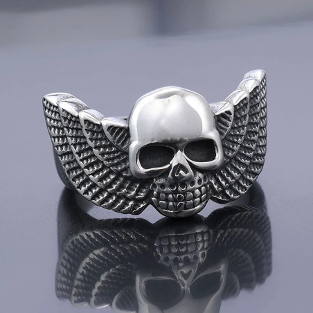 Bague Motard Tête de Mort 'Skull Ailes Déployées'