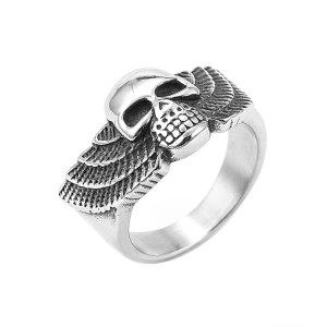 Vue Generale Bague Motard Tête de Mort 'Skull Ailes Déployées'
