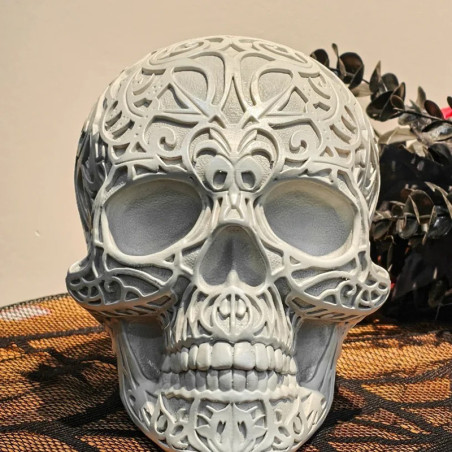 Crâne Décoratif Tête de Mort Dentelle Macabre Blanche