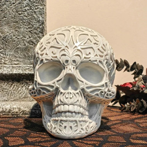 Avant Crâne Décoratif Tête de Mort Dentelle Macabre Blanche