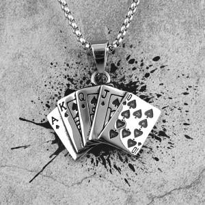 Vue de Face Collier Rock Poker “Quinte Royale Noire”