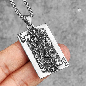 Collier Tête de Mort Poker “Roi Squelette Charlemagne” Couleur Argent