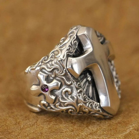 Vue laterale Bague Templière “Croix du Jugement Sacré”