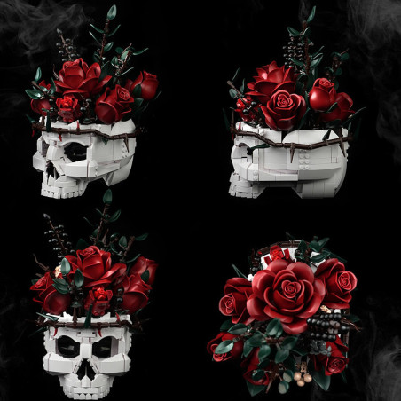 Vue detaille Set de Construction Tête de Mort - Bouquet de Roses Gothique "Gothic Bloom Skull"