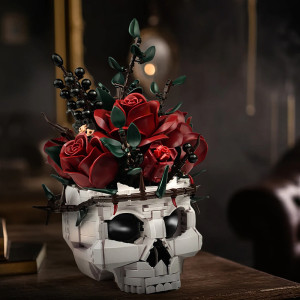 Avant Set de Construction Tête de Mort - Bouquet de Roses Gothique "Gothic Bloom Skull"