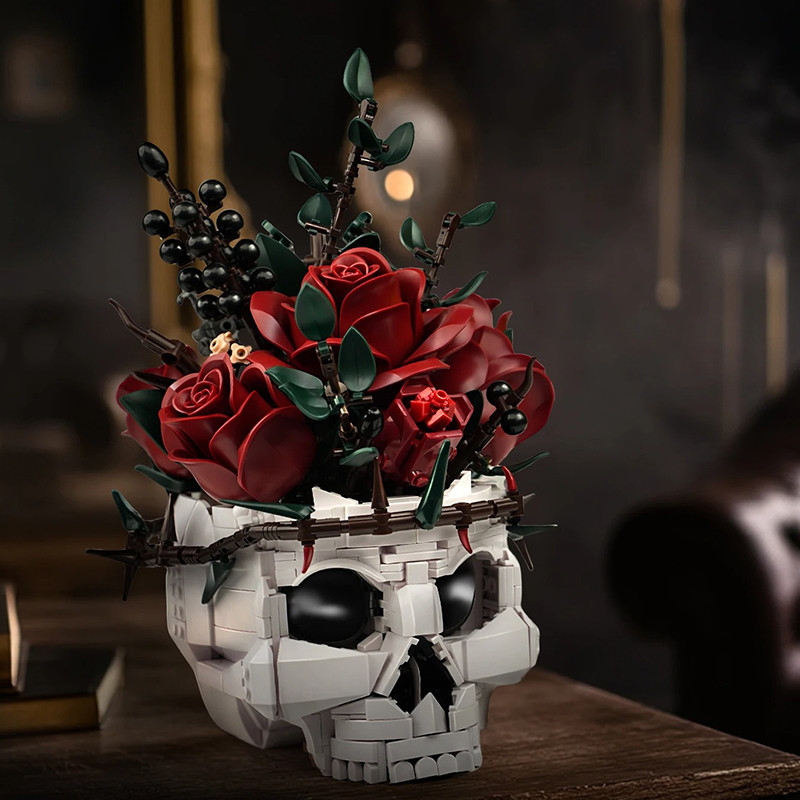 Avant Set de Construction Tête de Mort - Bouquet de Roses Gothique "Gothic Bloom Skull"