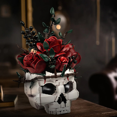 Avant Set de Construction Tête de Mort - Bouquet de Roses Gothique "Gothic Bloom Skull"