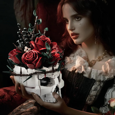 Set de Construction Tête de Mort - Bouquet de Roses Gothique "Gothic Bloom Skull"