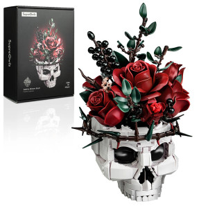 Vue generale Set de Construction Tête de Mort - Bouquet de Roses Gothique "Gothic Bloom Skull"
