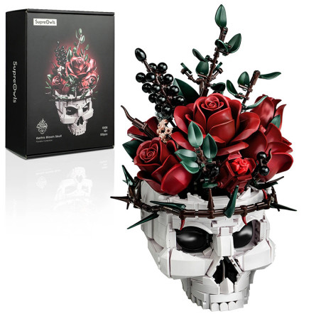 Vue generale Set de Construction Tête de Mort - Bouquet de Roses Gothique "Gothic Bloom Skull"