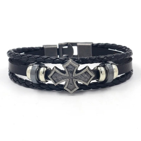 Bracelet Templier Gothique “Croix du Gardien Noir”