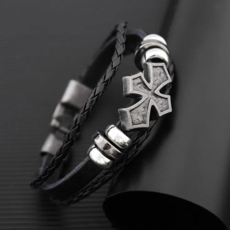 Magnifique Bracelet Templier Gothique “Croix du Gardien Noir”