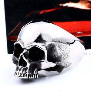 Bague Tête de Mort Skull Anatomique "Full Metal" Couleur Argent