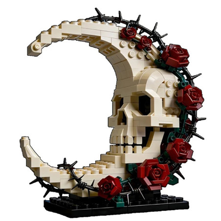 Vue generale Set de Construction Crâne de Lune - Croissant de Squelette et Roses Mystiques "Moonlight Skull"
