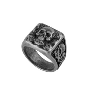 Vue generale Bague Tête de Mort “Sceau des Roses Funèbres”
