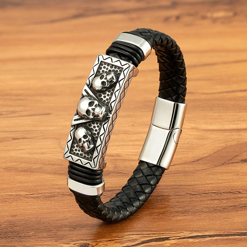 Bracelet Tête de Mort “Trinité des Damnés” Couleur Argent