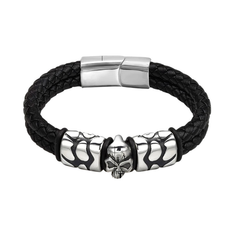 Bracelet Tête de Mort “Tresse du Crâne Maudit” Couleur Noir