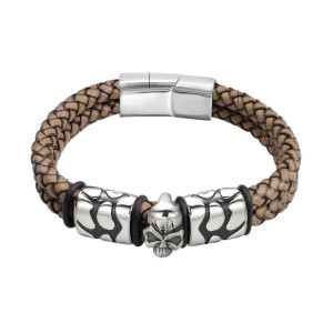 Bracelet Tête de Mort “Tresse du Crâne Maudit” Couleur Marron