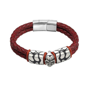 Bracelet Tête de Mort “Tresse du Crâne Maudit” Couleur Rouge