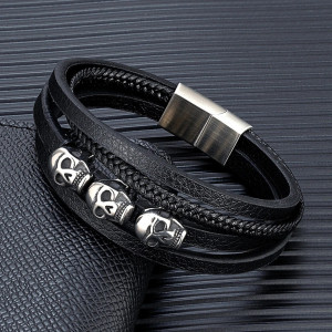 Bracelet Tête de Mort “Triple Héritage Macabre” Couleur Noir