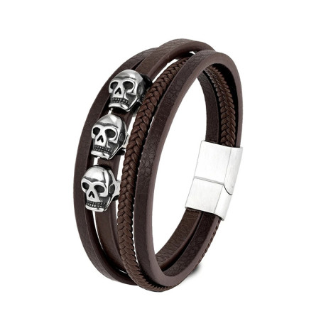 Vue generale Bracelet Tête de Mort “Triple Héritage Macabre” Couleur Marron