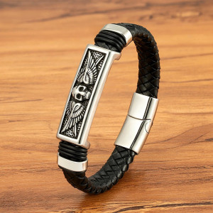 Bracelet Tête de Mort “Ailes du Gardien Noir” Couleur Argent