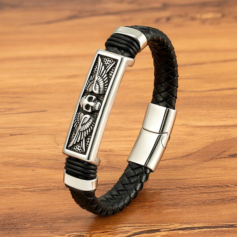 Bracelet Tête de Mort “Ailes du Gardien Noir” Couleur Argent