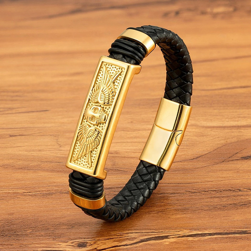 Bracelet Tête de Mort “Ailes du Gardien Noir” Couleur Or