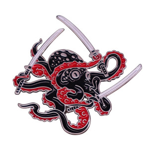 Vue generale Pins Broche Japonaise “Pieuvre Ronin aux Lames Jumelles”
