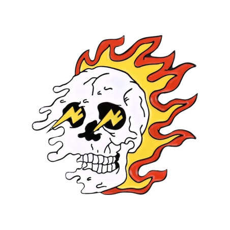 Pins Broche Tête de Mort “Crâne Électrique en Flammes”