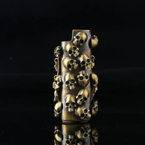 Avant Étui Briquet Tête de Mort BIC J3 Totem Crânes Maudits Laiton Vieilli