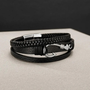 Vue Laterale Bracelet Crochet Marin “Ancre du Navigateur Noir”