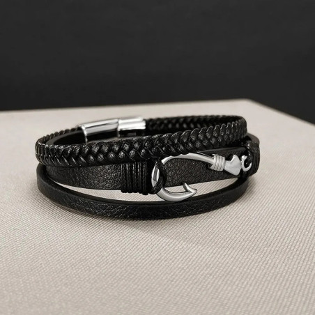 Vue Laterale Bracelet Crochet Marin “Ancre du Navigateur Noir”