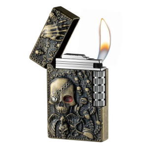 Vue generale Briquet Tête de Mort Vintage Gravure Macabre Acier Noir “Alive”
