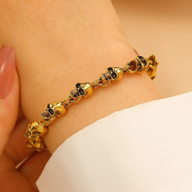 Bracelet Tête de Mort "Chaîne des Âmes Rebelles" Couleur Or