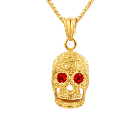 Collier Tête de Mort Calavera "Regard Rubis" Couleur or