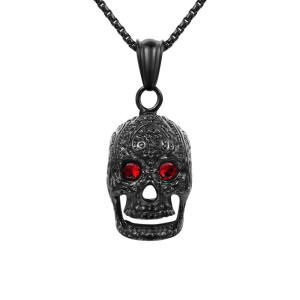 Collier Tête de Mort Calavera "Regard Rubis" Couleur Noir