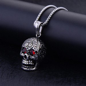 Collier Tête de Mort Calavera "Regard Rubis" - 3 couleurs au choix !