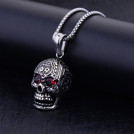 Collier Tête de Mort Calavera "Regard Rubis" - 3 couleurs au choix !