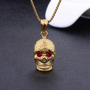 Collier Tête de Mort Calavera "Regard Rubis" - 3 couleurs au choix !