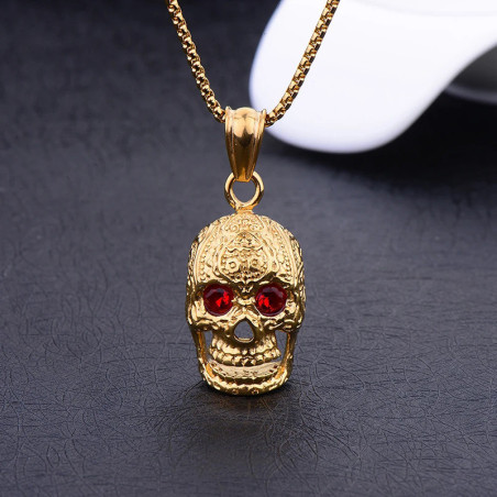 Collier Tête de Mort Calavera "Regard Rubis" - 3 couleurs au choix !