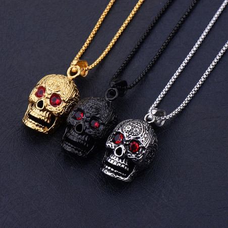 Collier Tête de Mort Calavera "Regard Rubis" - 3 couleurs au choix !