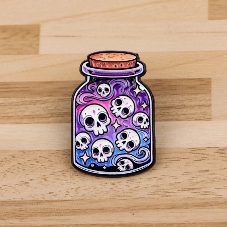 Magnifique Pins Broche Tête de Mort “Bocal des Âmes Cosmiques”