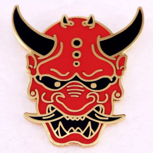 Vue de Face Pins Broche Japonaise “Masque Oni Rouge Impérial”