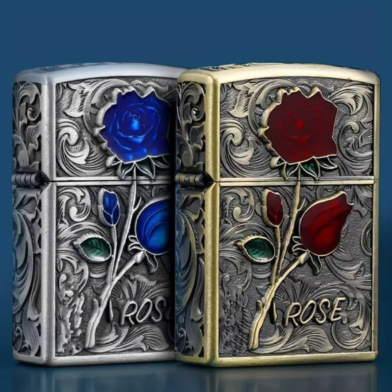 Briquet Rock Rose Gravée Gothique “Rose Éternelle” - 2 couoleurs au choixx