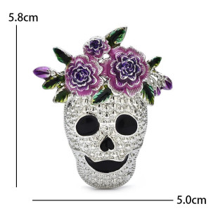 Dimensions Broche Tête de Mort Mexicaine “Calavera Florale Améthyste”