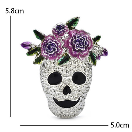 Dimensions Broche Tête de Mort Mexicaine “Calavera Florale Améthyste”