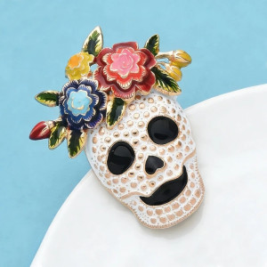 Broche Tête de Mort Mexicaine “Calavera Florale Améthyste” Couleur Multi