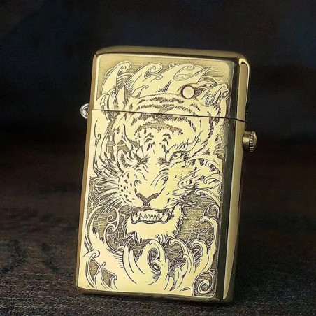 Briquet Tigre Gravure Japonaise Dorée